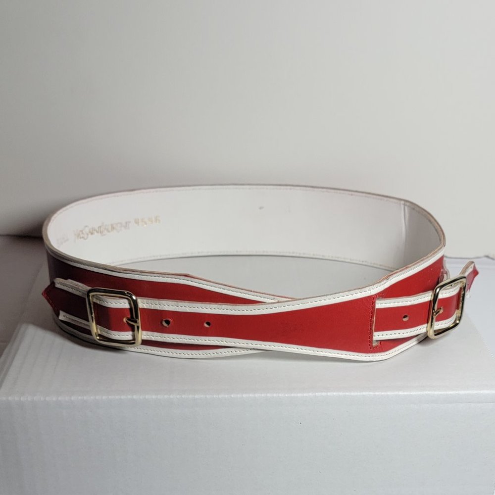 vintage Yves Saint Laurent YSL Red White Buckle Belt